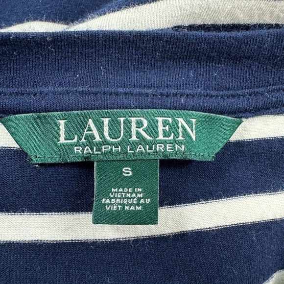 Ralph Lauren Midi Side Button Dress Size Small Long Sleeve White Navy Striped - Picture 4 of 8